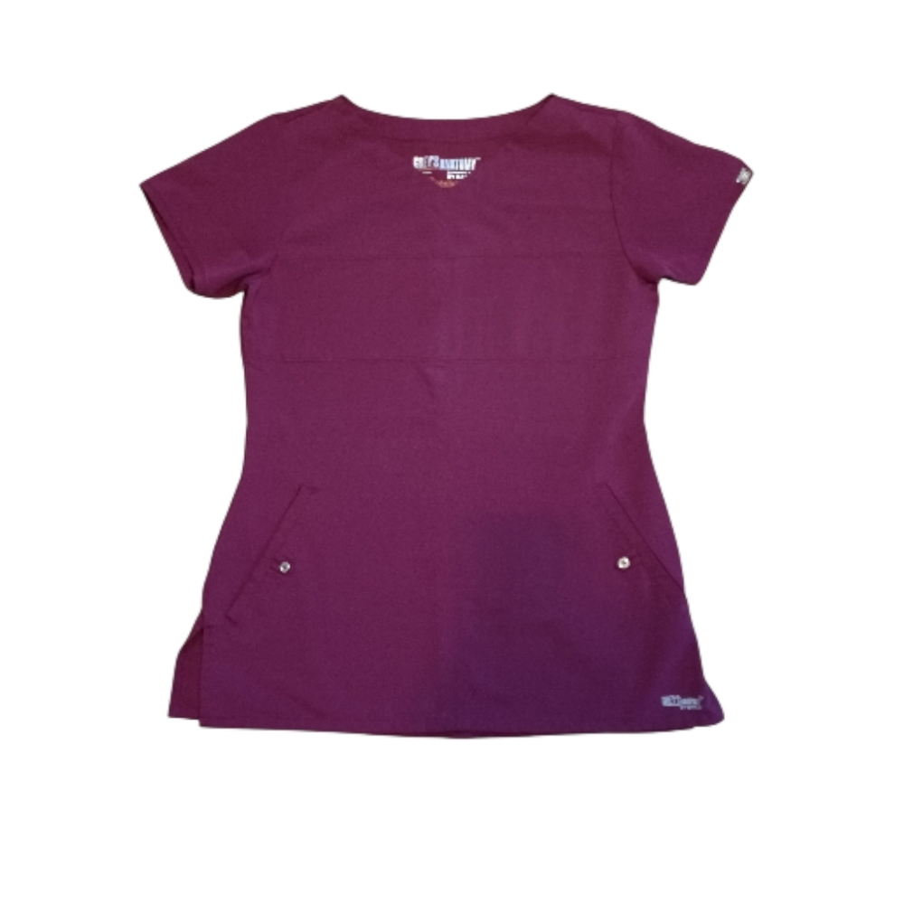 Greys Anatomy Signature women's short sleeve V Neck Wine Scrubs Shirt Small